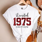 Рубашка клетчатая женская, Винтажная футболка с леопардовым принтом, для подарка на 46 день рождения, 100% хлопок, для лета, 1975