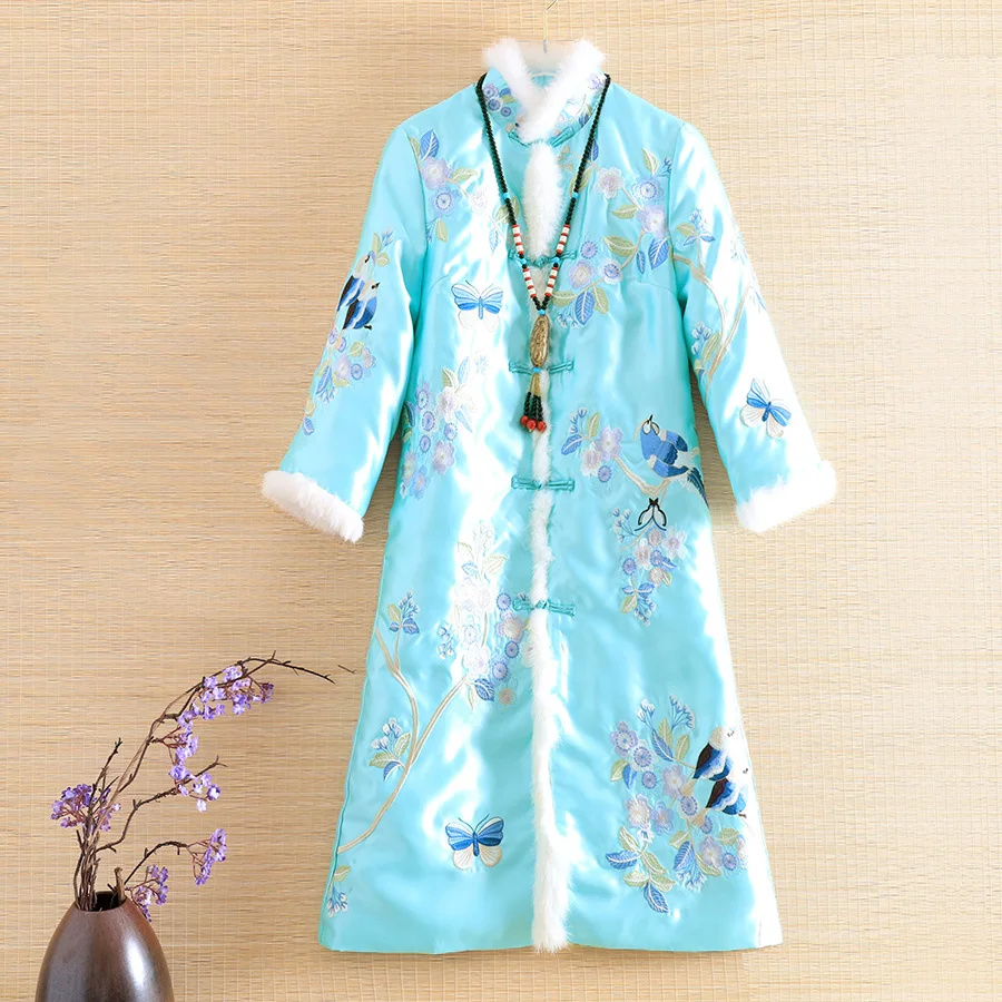 Осенняя женская зимняя парка верхняя одежда кроличья шерсть Ретро Вышивка