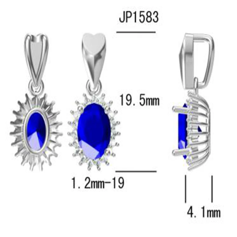 

LOVERJEWELRY Pendants Jewelry Oval 6x8mm Sapphire Real 18Kt White Gold Natural Diamond Sapphire Engagement Pendant For Women