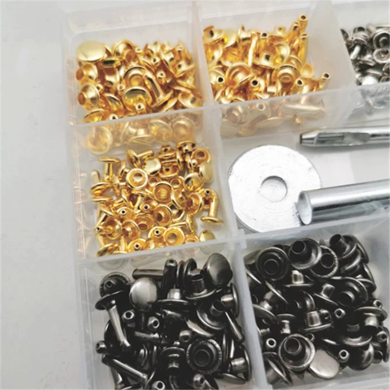 

240Pcs/Set Leather Rivets Double Cap Rivet with 4Pcs Fixing Tools for Leather Coat Jacket Jeans Bag Promotion