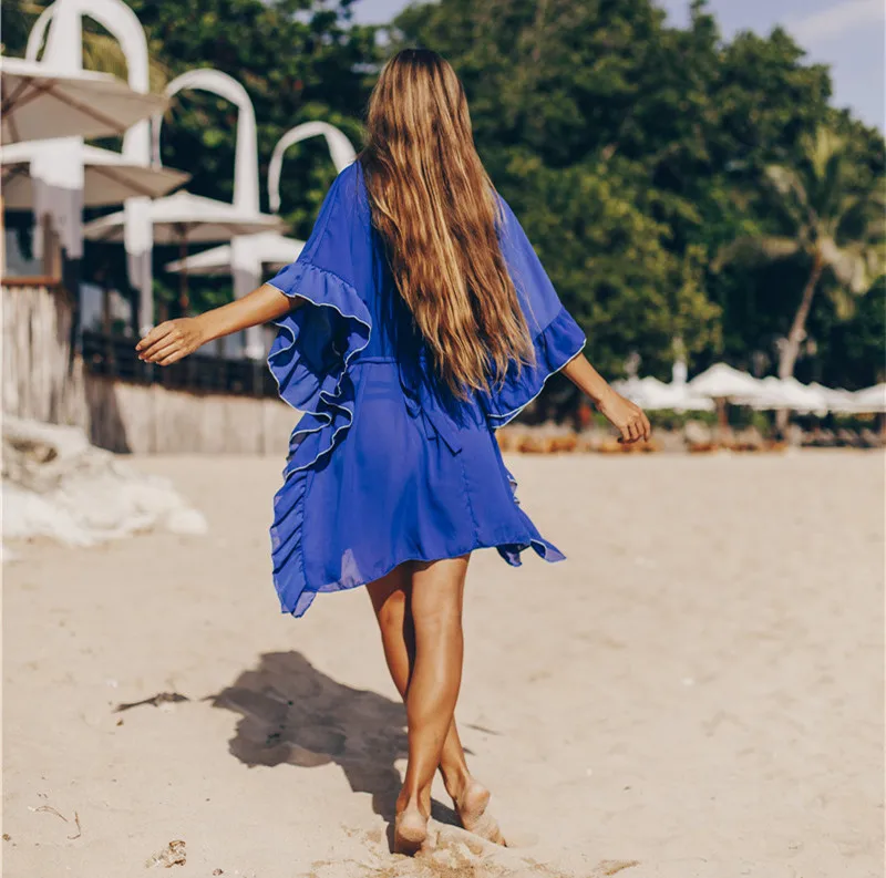 Шифоновая накидка на бикини с оборками женское пляжное платье для пляжа женская