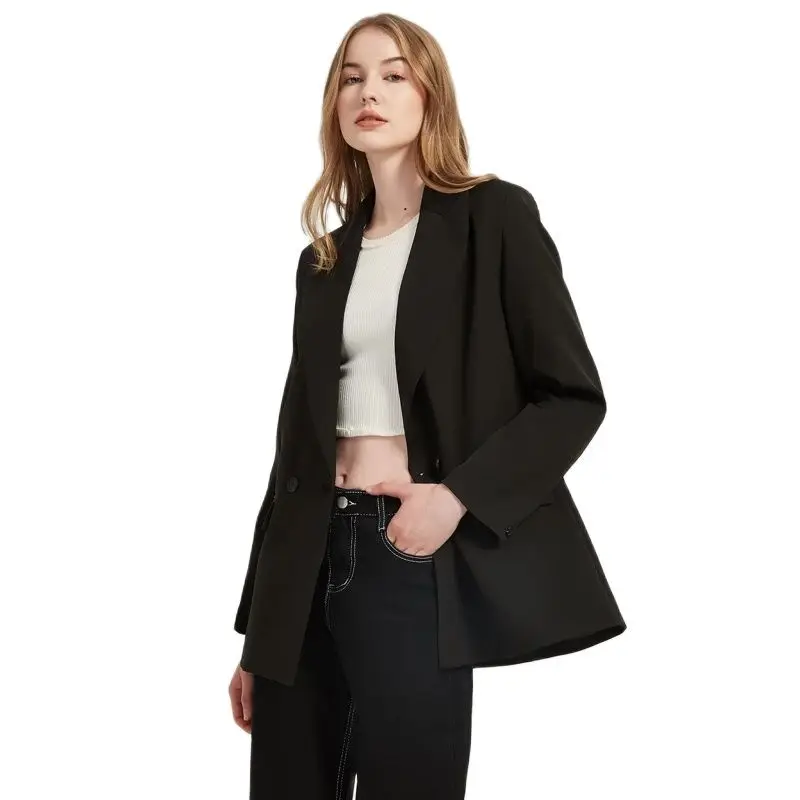 

2021 Autumn Winter Women's Blazers Office Lady Pocket Long Sleeve Suit Jacket For Women Solid Color Loose Coat Casaco Feminino
