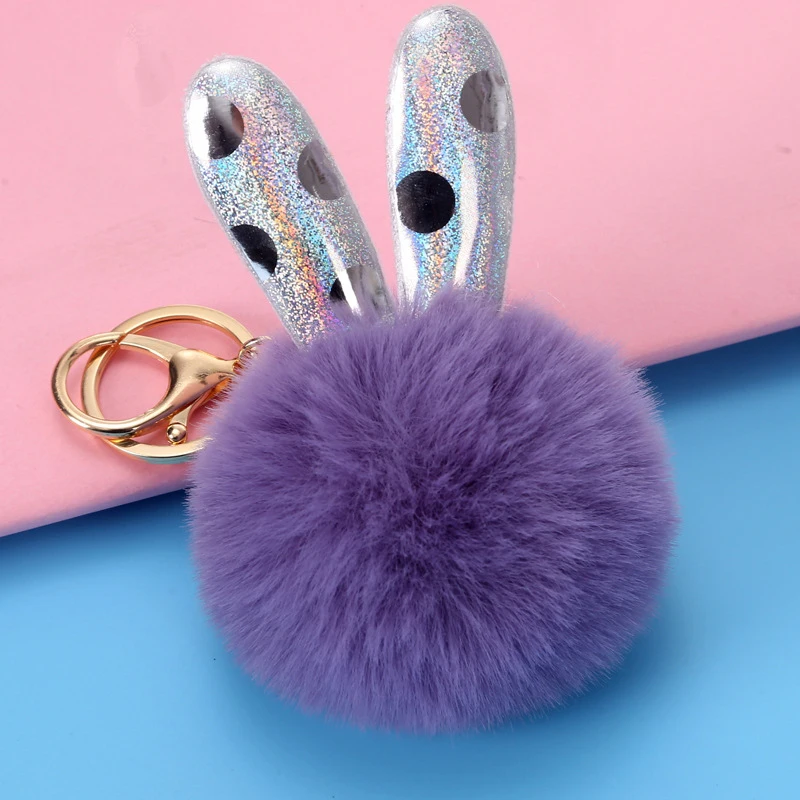 

Cute Fluffy Fur Pompom Keychains Soft bunny Ear Faux Rabbit Ball Jewelry Pendant Women Bag Decoration Plush Keychain