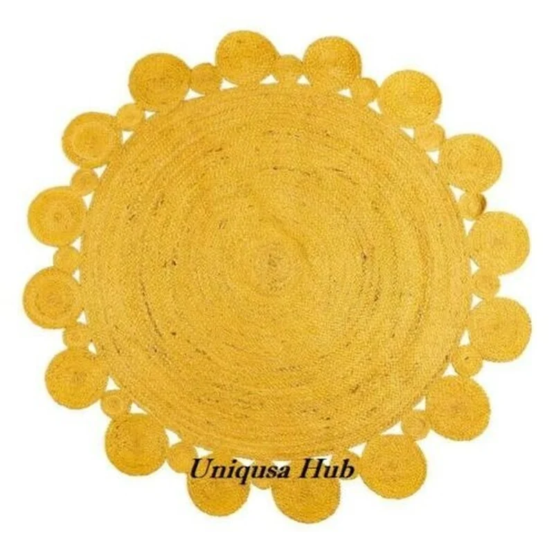 

Yellow Rug 100% Natural Jute Braided Style Modern Rug Rustic Look Reversible Carpet Rug Rugs and Carpets for Home Living Room
