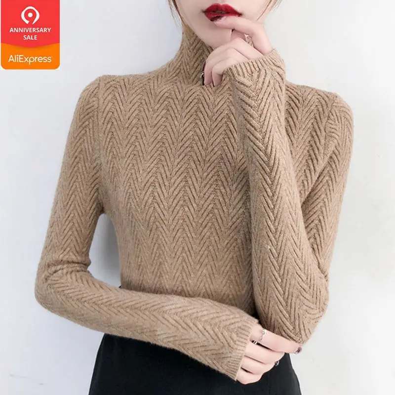 Pullover Real Poncho Sweater Women Underwear Woman Autumn And Winter 2019 New Slim Bottom Shirt Sleeve Tight Knitted Thickening | Женская