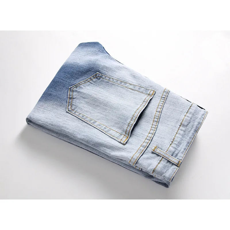 QMGOOD Мода для мужчин s Slim Fit деним рваные джинсы повседневные Прямые мужские