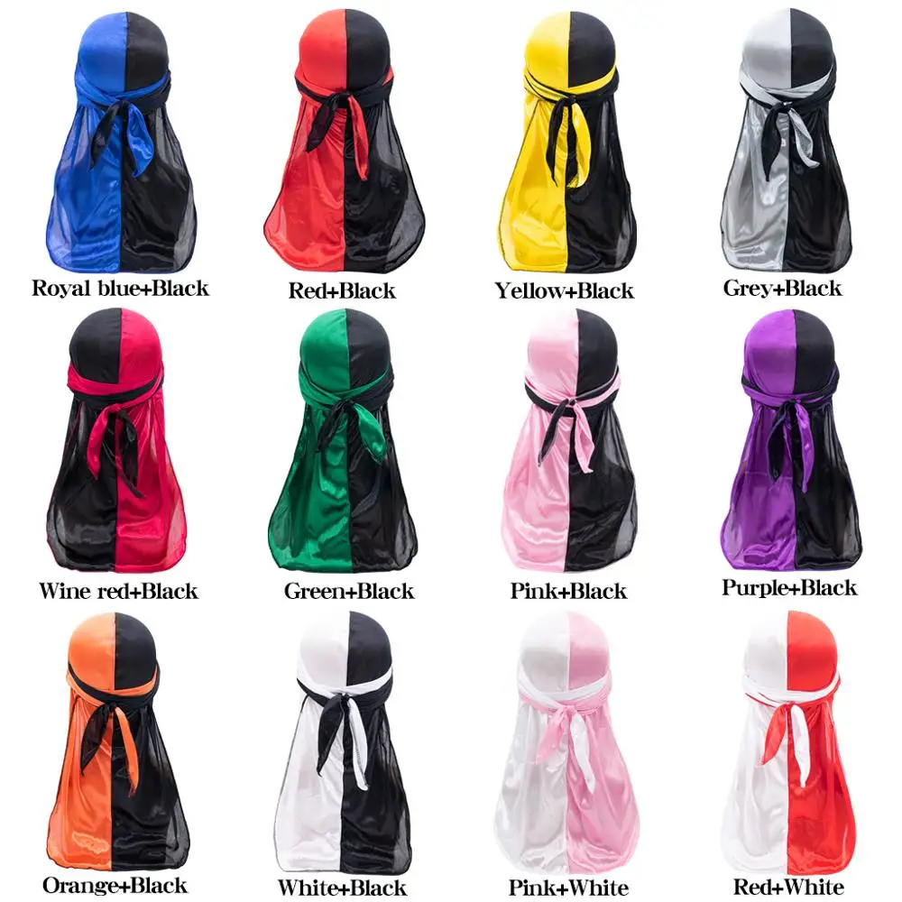 

New Adult Fashion Stitching Two-color Durag Hair Accessories Silk Durag Breathable Adjustable Muslim Hat Adult Headwear Hat