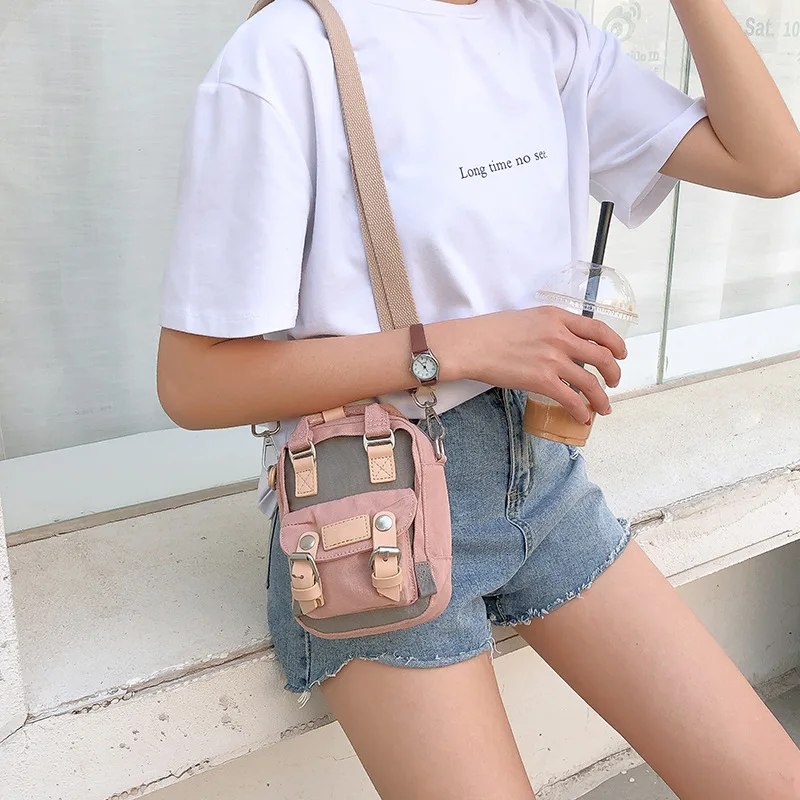 

Women Canvas Fashion Zipper Travel Phone Bags Girl Candy Color Small Purse Bag Korean Style Casual Messenger Shoulder Tote Bags