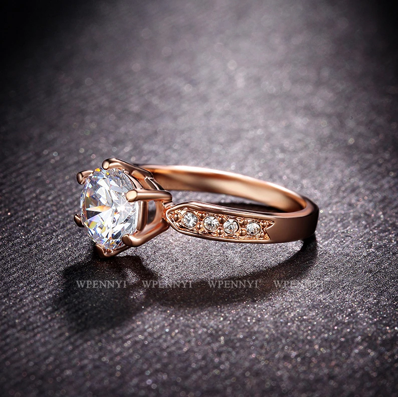 Розовое золото цвет классический 6 зубец Блестящий 1.5ct прозрачный фианит