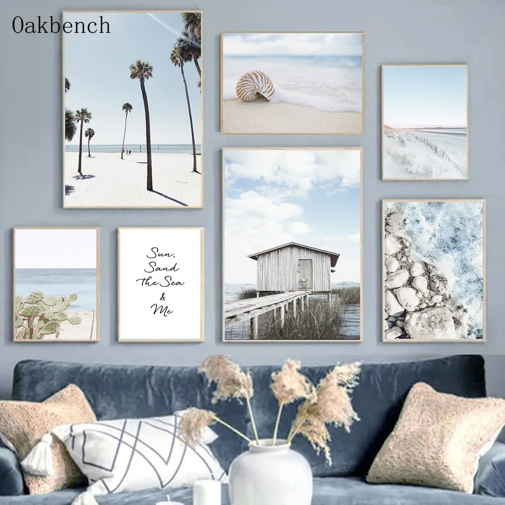 

Морской пейзаж в скандинавском стиле телефон Пляж Оболочка деревянный дом кактус холст настенный художественный плакат картины для украше...