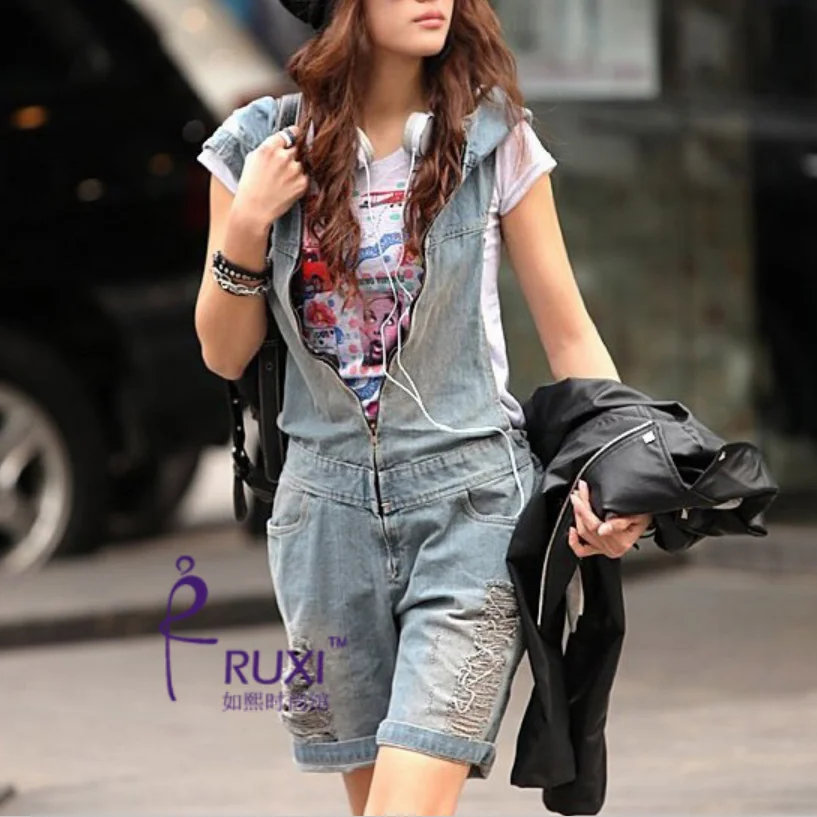 Рваные джинсовые комбинезоны женские короткие брюки Повседневный детский