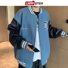 Куртка LAPPSTER мужская из искусственной кожи, мультяшная уличная одежда в стиле Харадзюку, ветровка оверсайз, японский Бомбер, Y2k, 2021