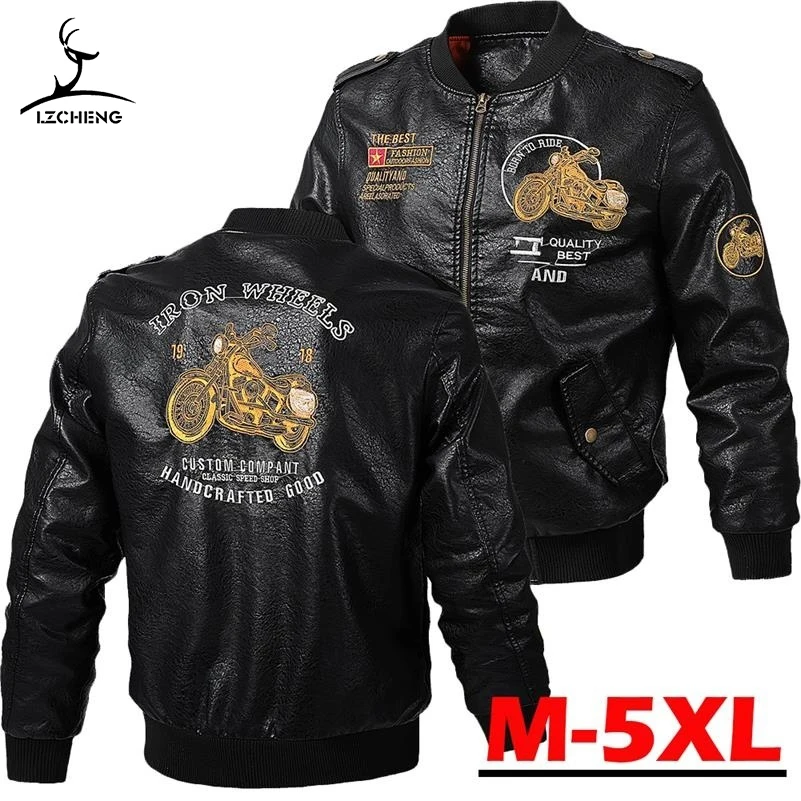

Male Leather Jacket Slim Fit Coat Men Stand Collar jaqueta PU Coats Biker Jackets Casual Motorcycle Faux Fur S-5XL Jacket Fleece