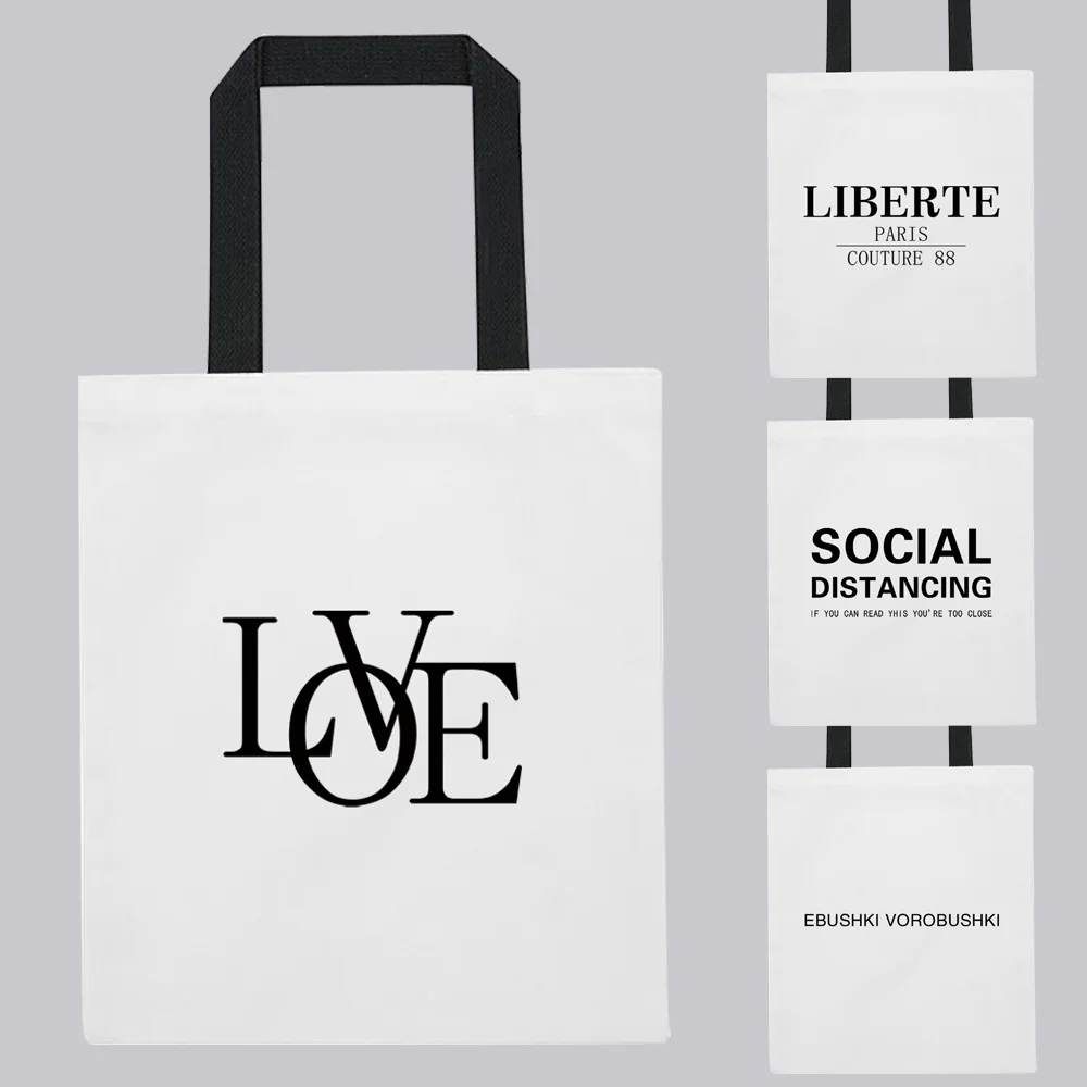 

Shopping Bag Ladies Bag Handbag Shoulder Bag Casual Fashion Simple Text Pattern Printing Travel Bag Clutch White Canvas Bag