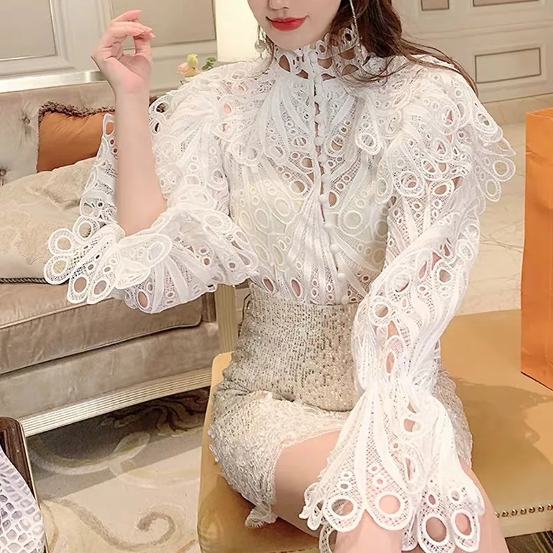 Сексуальное открытое Плиссированное Кружевная рубашка с высоким плотно