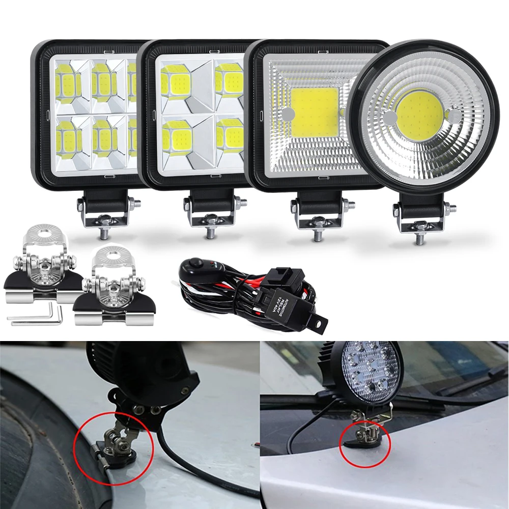 

3 Inch COB LED Light Bar/Work Light Fog Lamp with Bracket Holder Hood Clamp Harness Wiring Car Offroad 4x4 SUV ATV Jeep Tractor