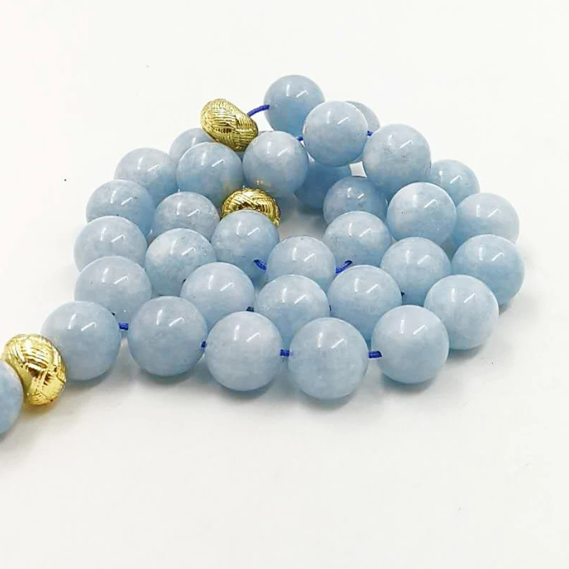 Natural Aquamarines stone New Style tasbih Bracelets Man's misbaha Special islam Gift for muslim 33 45 66 99 gold prayer beads