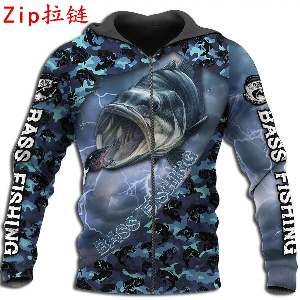

Bass Fishing Art Camo 3D Full Printed Blue Hoodies New Fashion Mens Sweatshirt Unisex Harajuku Casual Zip Jacket U119
