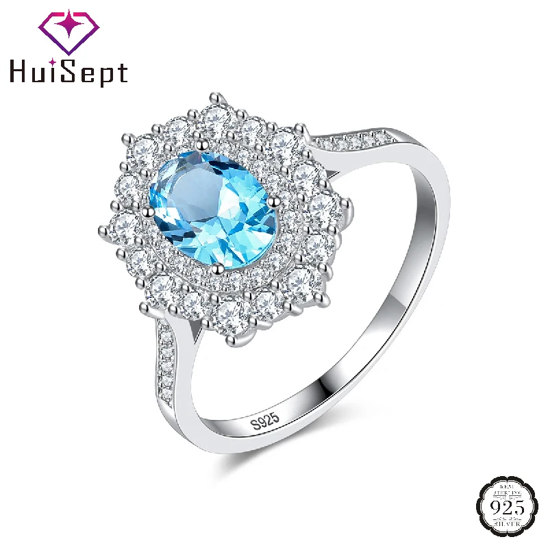 

HuiSept S925 Silver Ring Jewelry with Sapphire Zircon Gemstones for Women Wedding Bridal Promise Party Gift Ornaments Wholesale