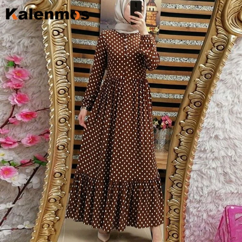 Женское платье в арабском стиле размера плюс S-5XL вечернее длинное горошек с