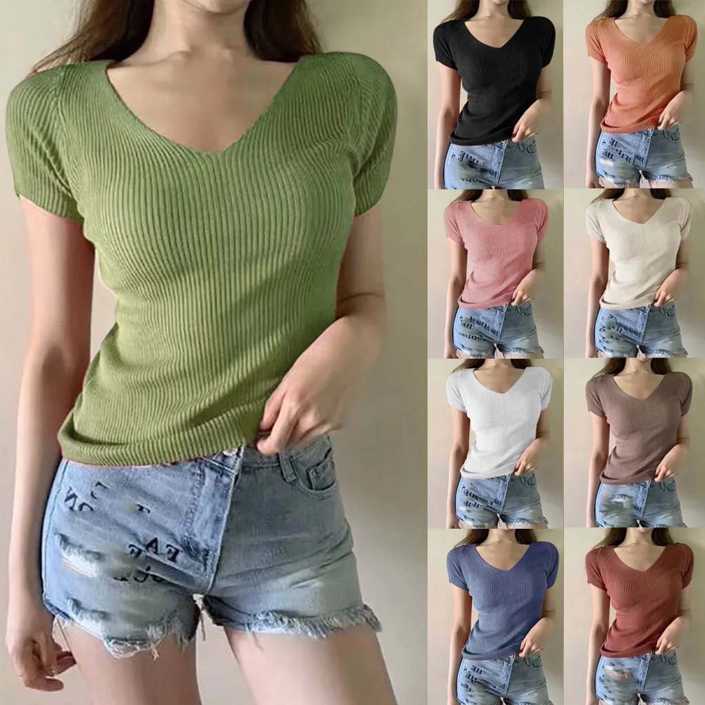 Модная трикотажная туника-блузка с пикантным низом однотонные топы V-образным