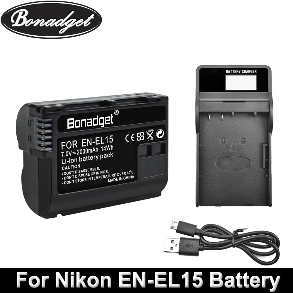 Перезаряжаемая цифровая батарея Bonadget EN-EL15 ENEL15 аккумулятор для фотоаппарата Nikon