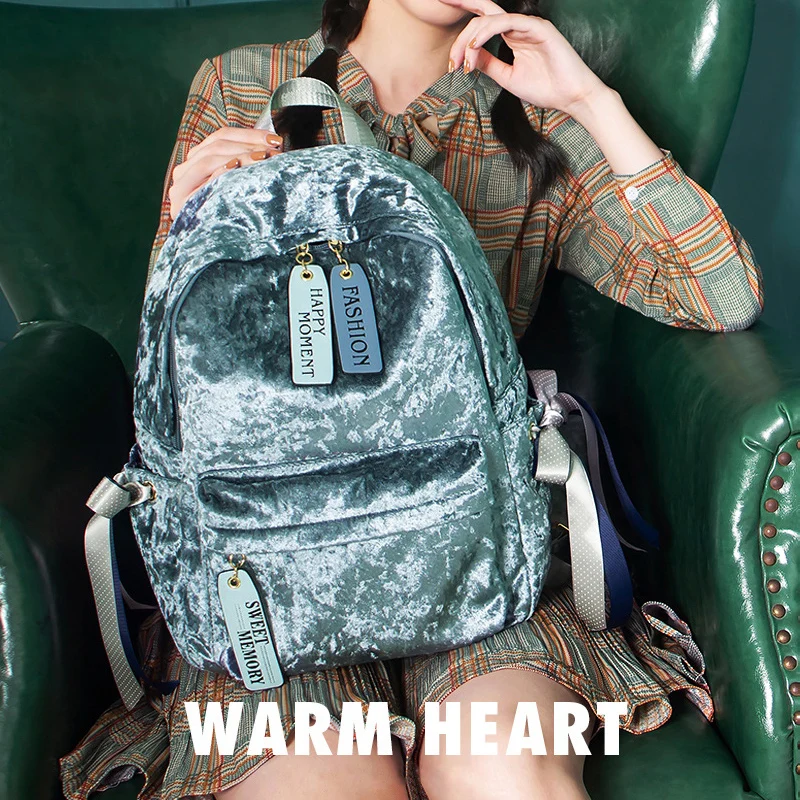 Бархатный женский рюкзак Модный школьный для колледжа дорожные сумки на плечо в