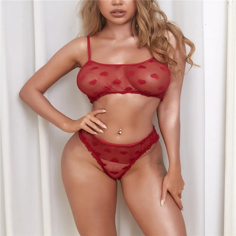 Комплект женского пикантного нижнего белья из 2 предметов прозрачный жилет на