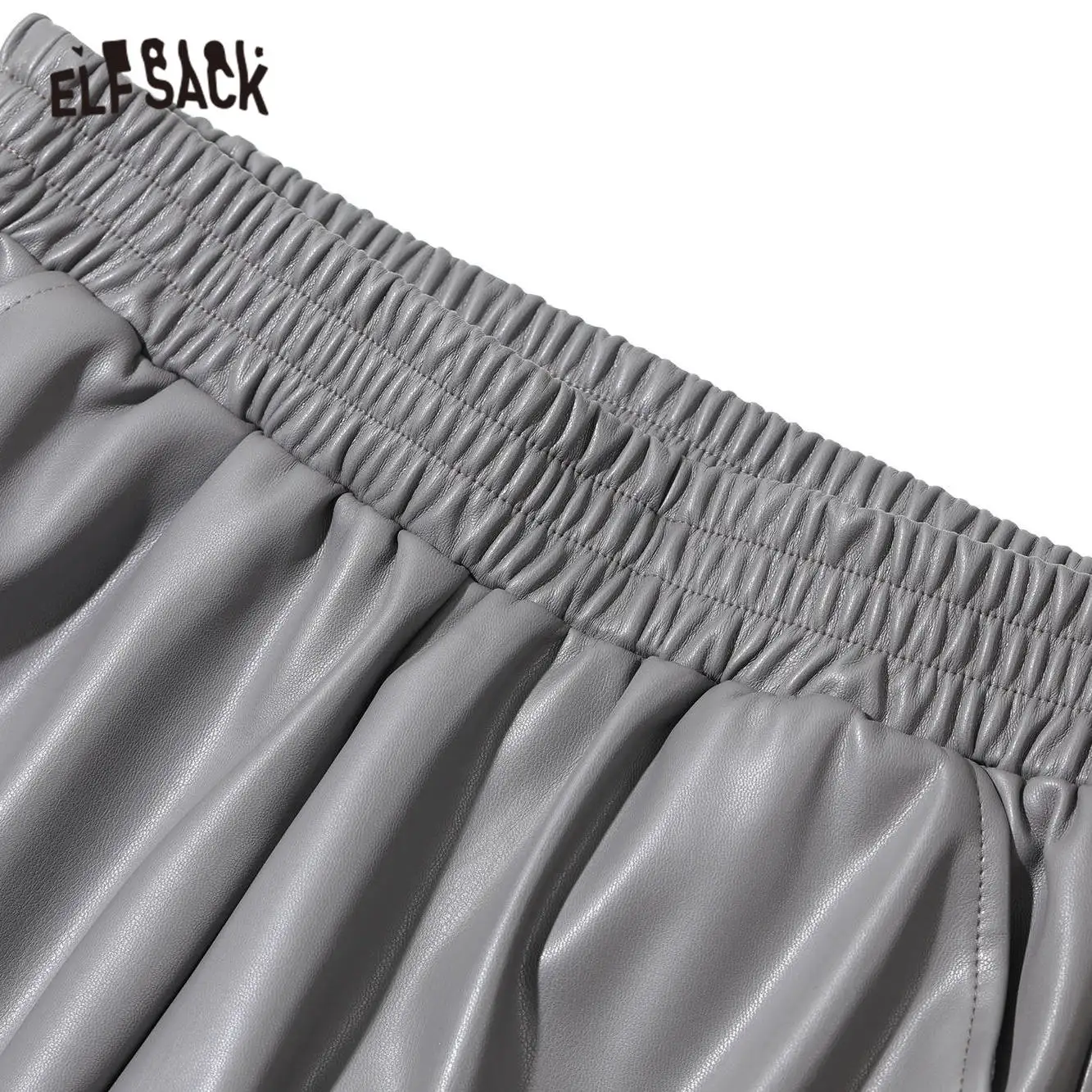 

Elfsack Solid a Line Locomotive Women Casual Leather Wide Leg Shorts,2021 Autumn Elf Pure High Waist Korean Ladies Daily Bottoms