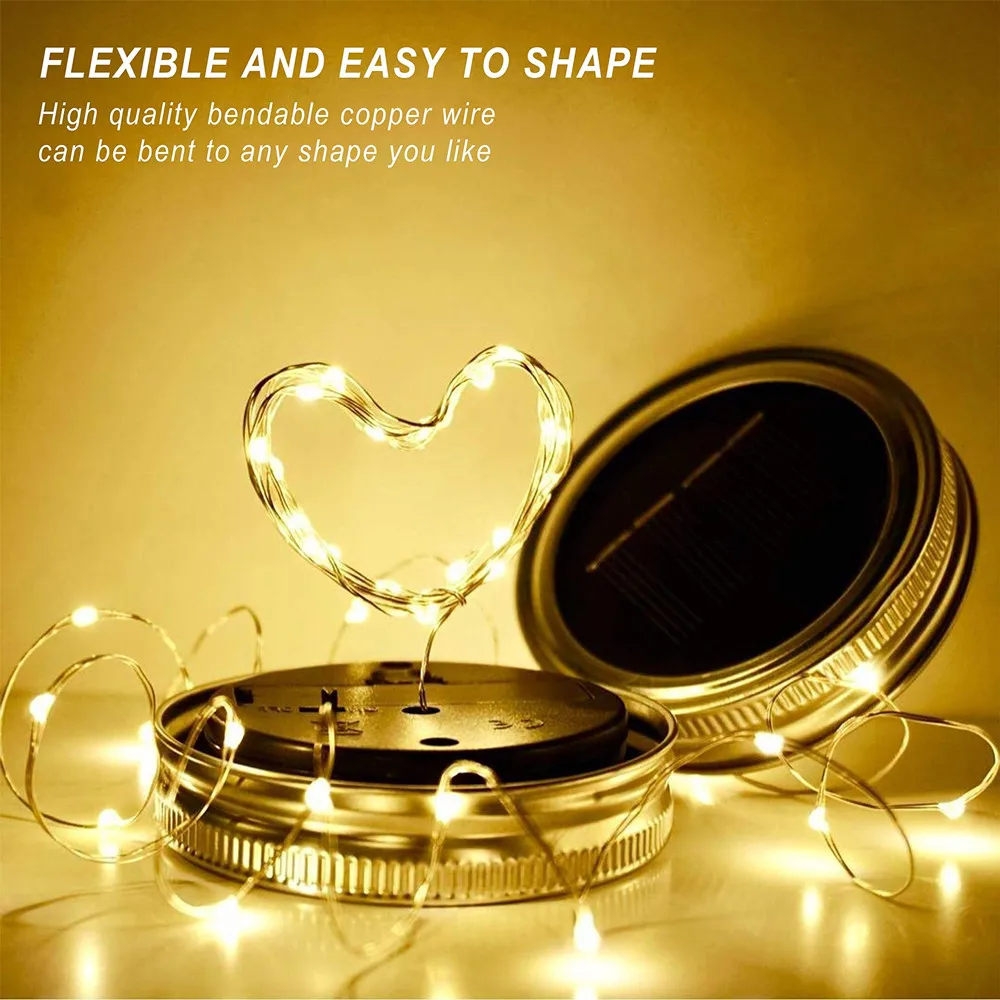 6PCS Solar Mason Jar Lid Light With 3m String Lights Handle 30 LEDs Hanging Lantern Lamp For Garden Decoration Colorful | Лампы и