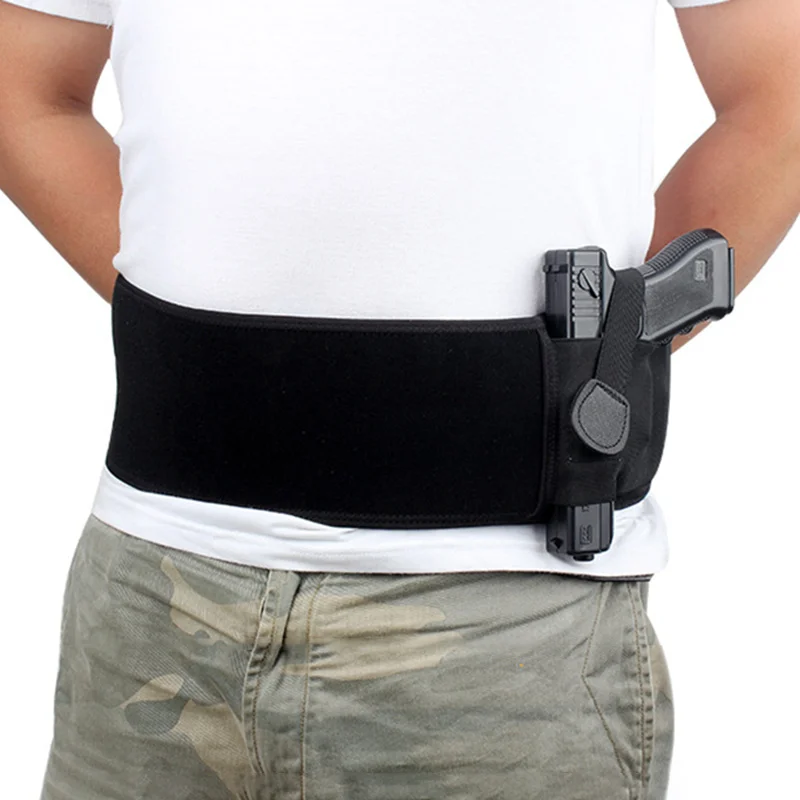 

Tactical Universal Abdominal Band Holster Pistol Handgun Belt Two Pouches For Gun Bullets Adjustable Magic Sticker For Handgun