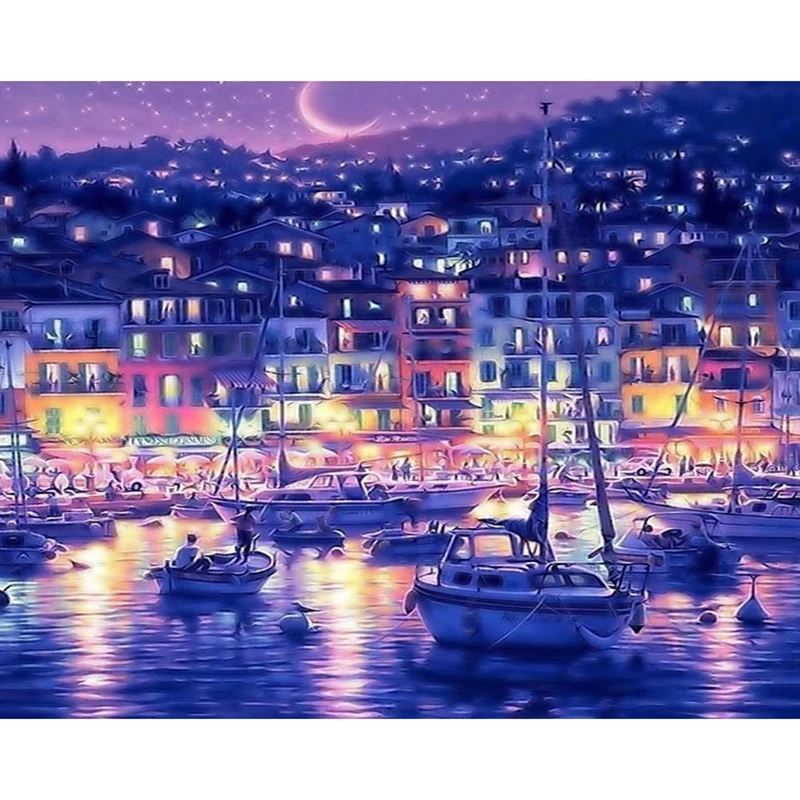 

Seaside City Painting By Number Acrylic Paint Frame 40x50 On Canvas Oil Picture DIY Kits For Adults Drawing Color Home Decoation