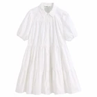 Женское простое однотонное повседневное белое платье-рубашка, офисные женские плиссированные платья с пышными рукавами, шикарные свободные платья с широкой юбкой DS3438