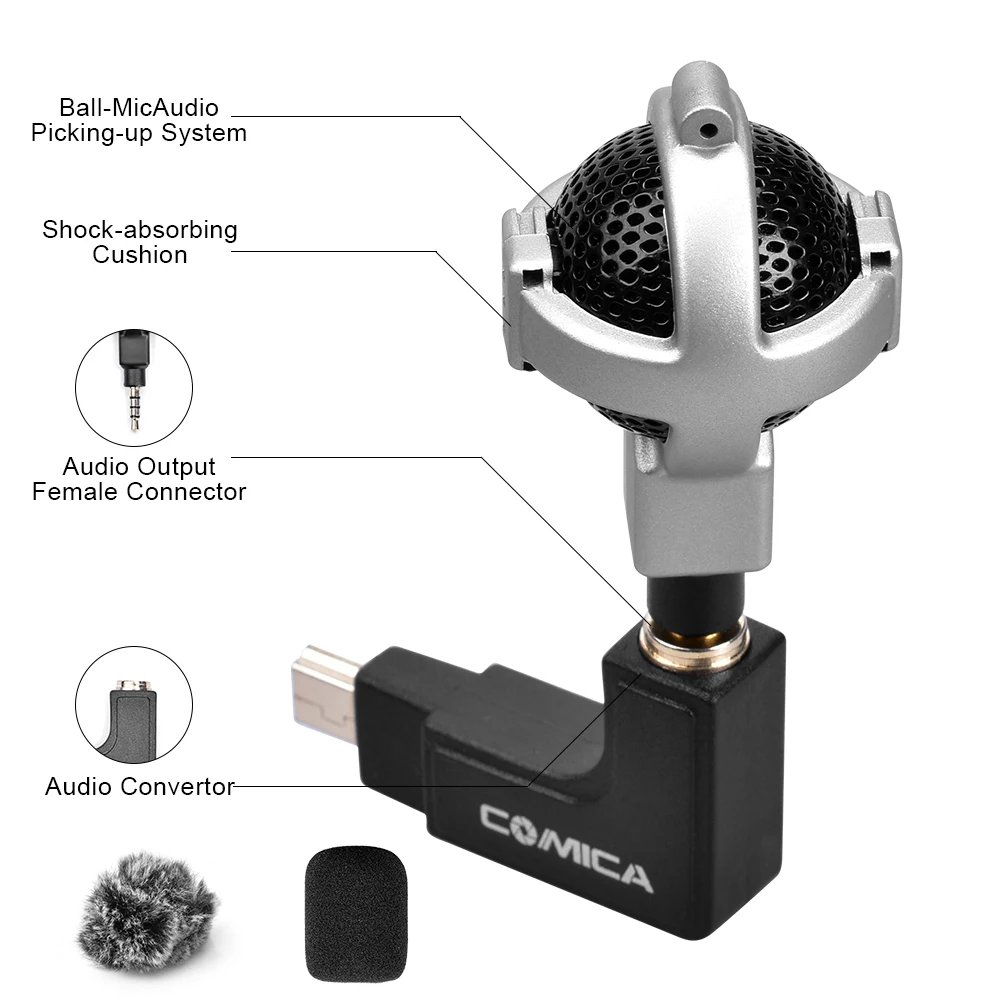 COMICA CVM-VG05 шарообразный стерео видео микрофон интервью для камер GoPro Hero 3 + 4 5 |