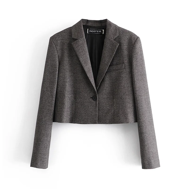

2021 New Spring Za Suit Blazer Women Short Casual Plaid Long-Sleeved Fashion Cardigan Jacket