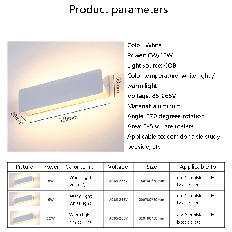 

Modern Wall Lamp Rotatable Led Wall Lights Aluminum Simple Wandlamp For Aisle Corridor Bedroom Light Fixtures Lamparas De Pared