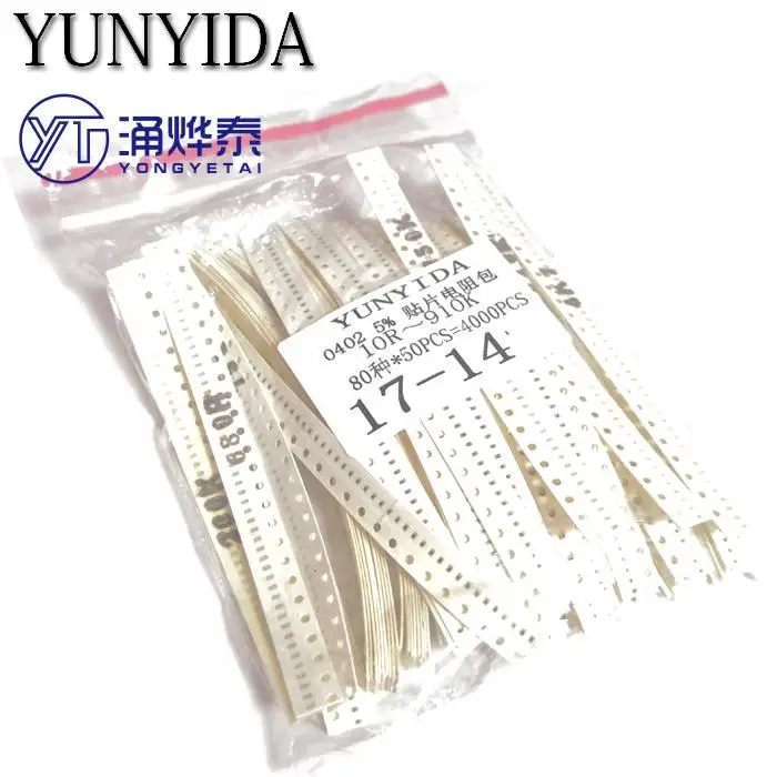 

TAI 4000pcs 0402 SMD Resistor Kit Assorted Kit 10ohm-1M ohm 5% 80valuesX 50pcs=4000pcs Sample Kit