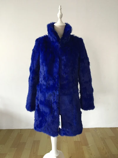 blue Новинка,, пальто из натурального кроличьего меха, Женская куртка из кроличьего меха, длинное пальто из кроличьего меха, зимняя верхняя одежда, большие размеры, F893 - Цвет: blue