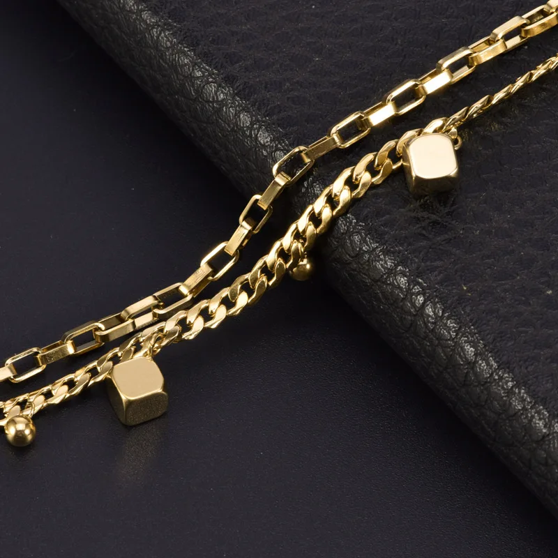 

316L Stainless Steel New Fashion Fine Jewelry Gold Color Hip-hop Multi-element Thick Chain Geometric Beaded Bracelet For women