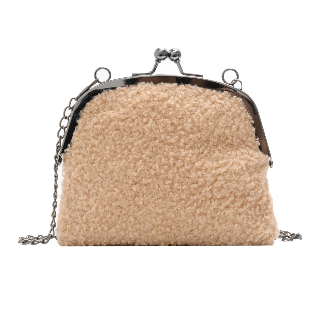 

Autumn Plush Shell Shaped Snap Wristlet Women Animal Pattern Chain Crossbody Bag Youth Ladies Simple Versatile Bag