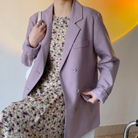 korean women light purple blazers loose notched collar single breasted long sleeves female casual suit jacket spring autumn 2021