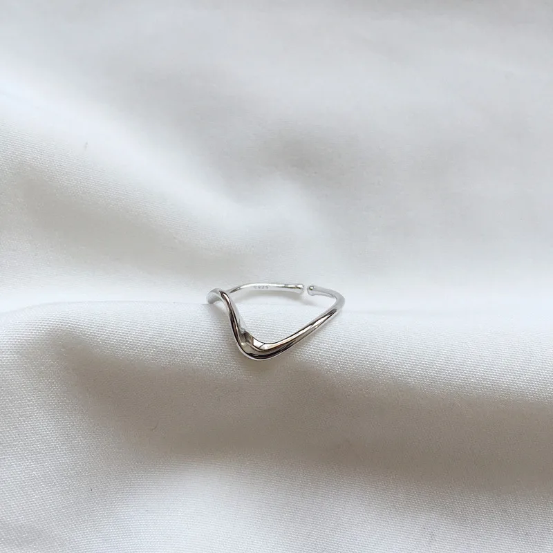 

S925 Sterling Silver Geometric Korean Version Of Fashion Trendy Personality Minimalist Line Ring Precious Jewelry For Women