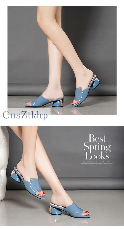 

Mid-heel slippers women's outer wear comfortable mother shoes 2020 summer new soft leather thick heel