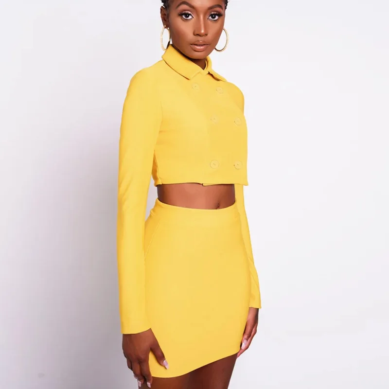 Комплект из двух предметов элегантный укороченный топ с длинными рукавами и юбка