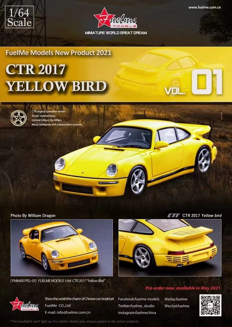 

Предзаказ модель автомобиля FuelMe 1: 64ф CTR 2017 желтая птица из смолы