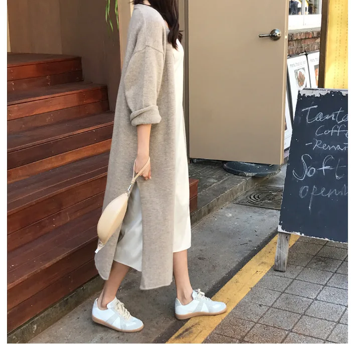 Autumn Winter Women's Cardigan Simple Belt Female New Fashion Long Coat Loose Type Wool Knitted Cardigan Female Outwear