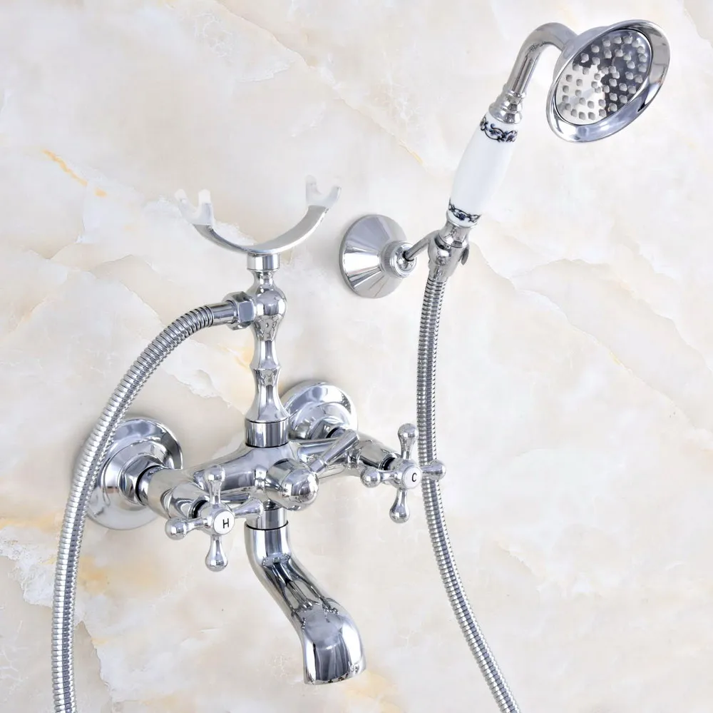 

Полированный хромированный латунный настенный смеситель для ванной комнаты, набор с ручной душевой лейкой 1,5 м, смеситель Dna720