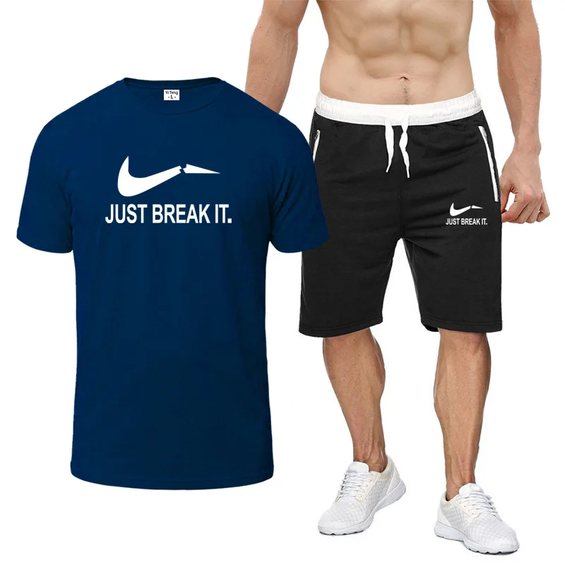 

Cotton Printed Men's Short Sleeve T-shirt 2 Piece Set Tracksuit Shorts Set Korean Fashion 2021summer Basketball Sportswear Suit