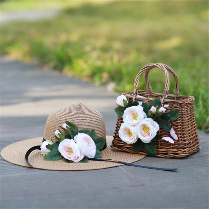 Соломенные сумки с красивыми цветами Женская плетеная Сумка из ротанга летние