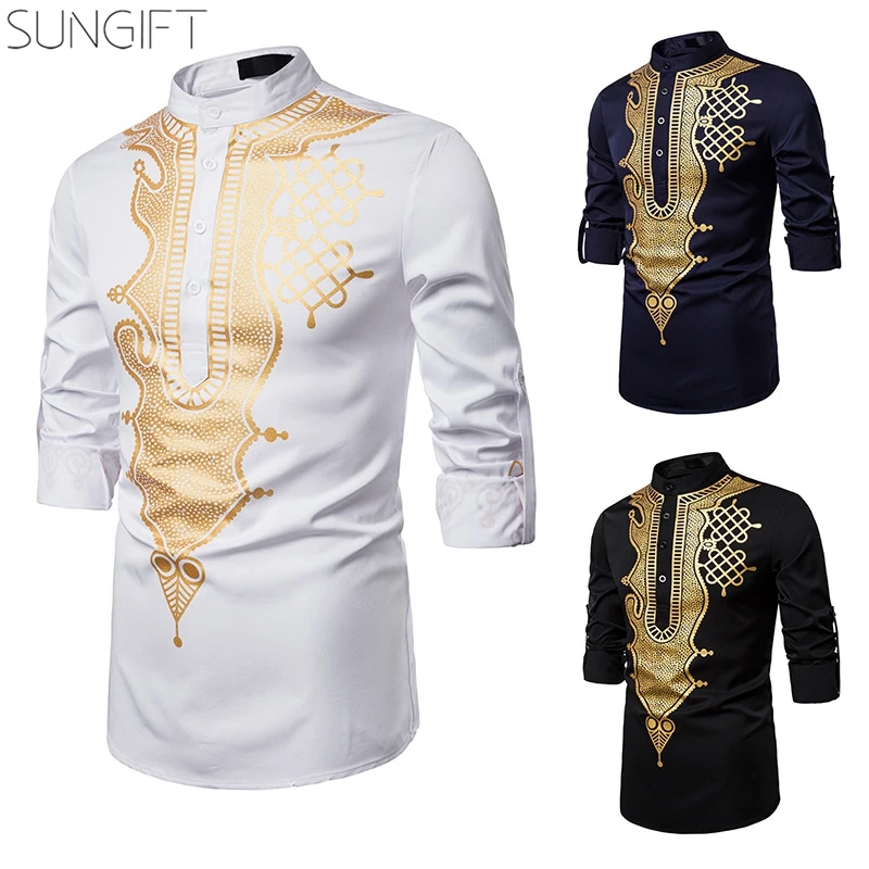 SUNGIFT африканская стильная стойка воротник с пуговицами рубашка для мужчин